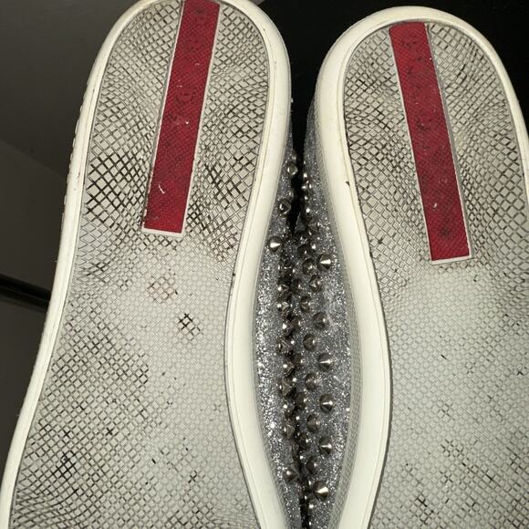 Prada Silver Glitter Studded Low Top Sneakers EU 40 - Picture 15 of 16